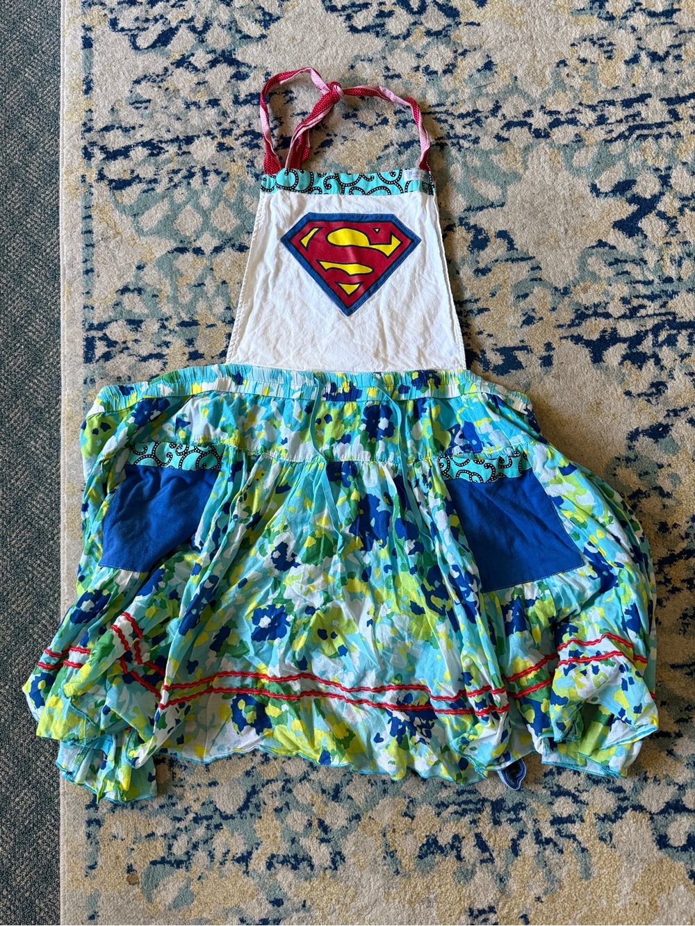 Upcycled Superman Apron Haute Tops full bib apron